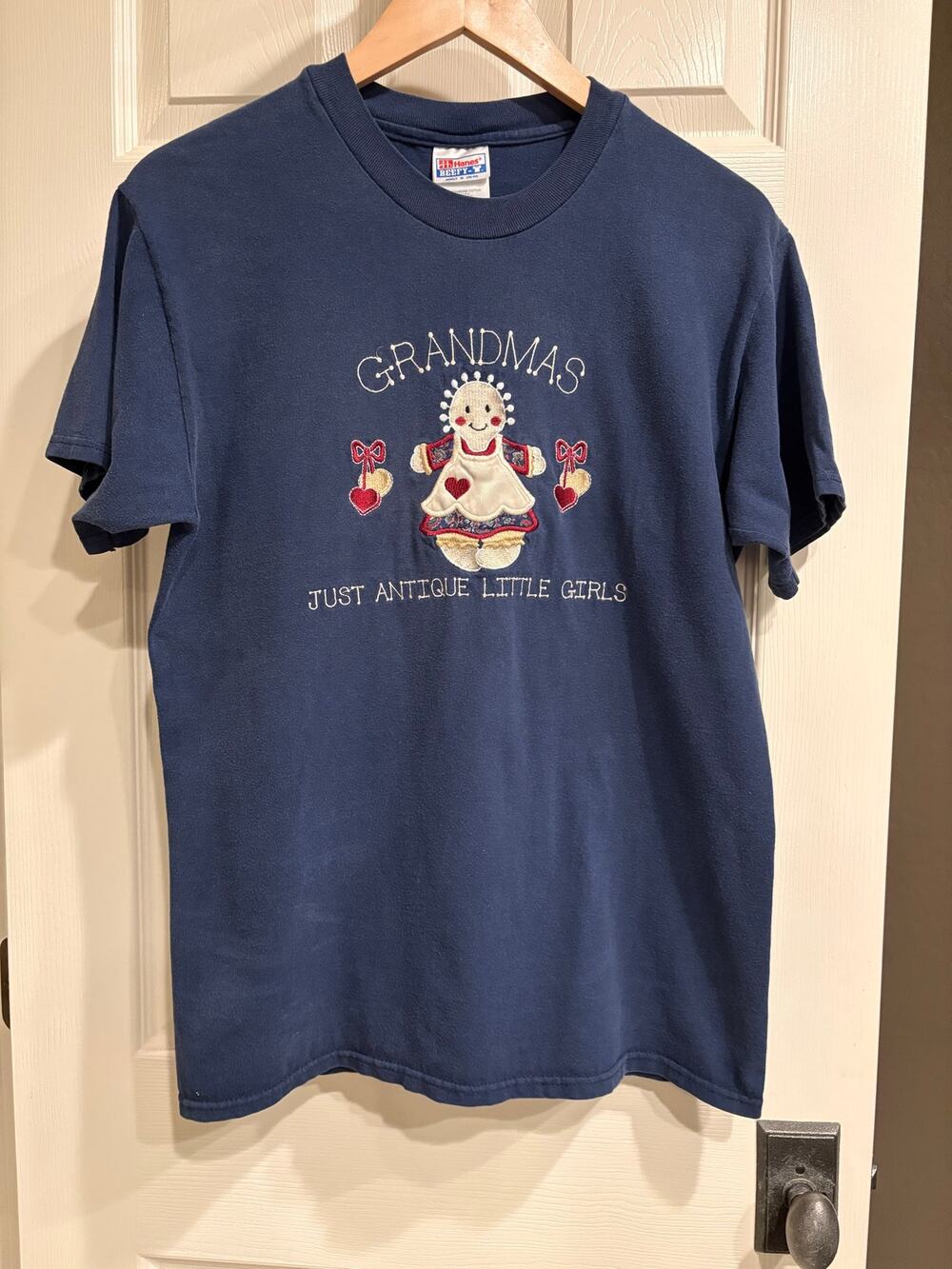 VINTAGE 90s Hanes Grandma Embroidered T Shirt Size Medium Cotton Coastal Cozy